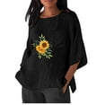 thumbnail image 2 of T-Shirts à Manches Longues pour Femmes Imitation Coton et Lin Imprimé Manches 3/4 Col Rond T-Shirt Ample Décontracté Léger et à la Mode Top d'Été Flash Picks, 2 of 5