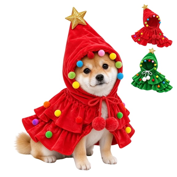 Christmas Tree Costume for Dog, Christmas Pet Clothes Red Reindeer Outfit Cape for Dog Cat Holiday, Soft Comfortable Fit S
