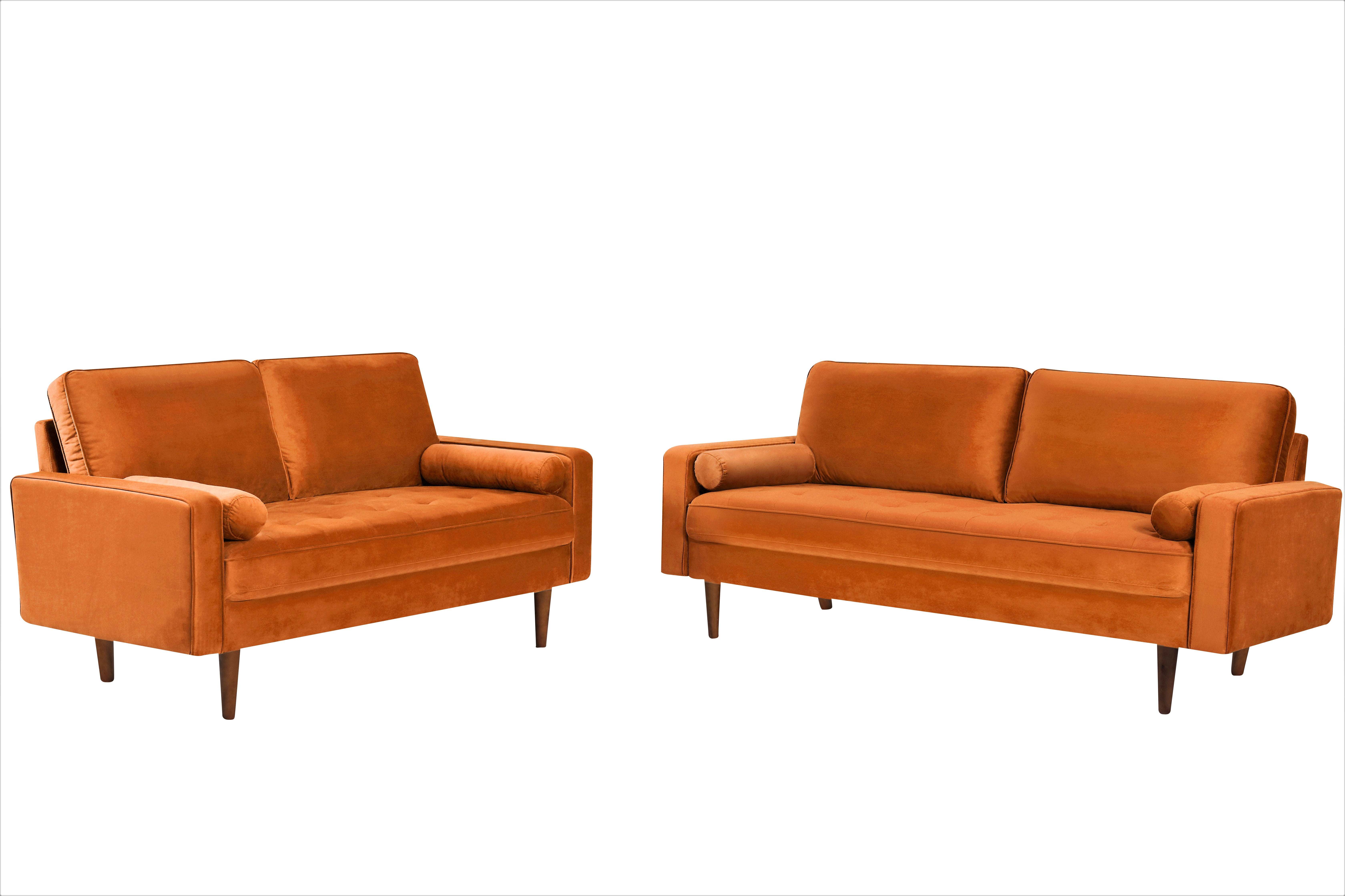 US Pride Furniture  Monahan Velvet 2PC Living Room Sets Sofa Loveseat Orange