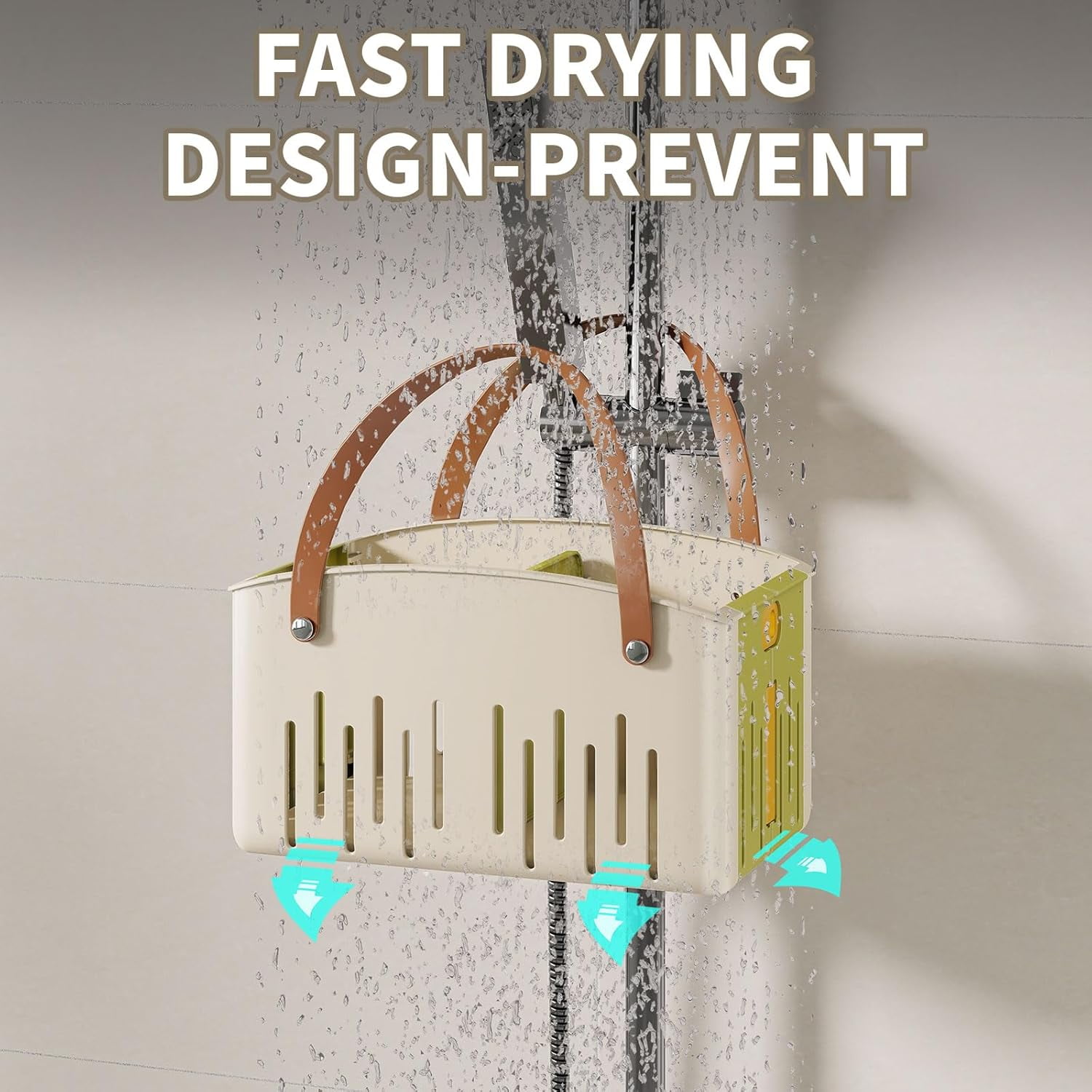 ABPETE Portable Shower Caddy,Foldable Shower Caddy with Handle and Adjustable Divider,Quick Dry Bathroom Shower Organizer Bin for College,Dorm Room,Travel Essentials (Green)