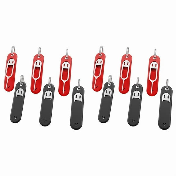 12Pc SIM Card Removal Tool-Sim Card Tray Pin Eject Removal Tool Needle Opener Ejector,with Removable Key Chain,Black Red