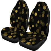 FMSHPON Set of 2 Car Seat Covers Gold Dots Black Faux Foil Metallic Universal Auto Front Seats Protector Fits for Car,SUV Sedan,Truck