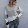 thumbnail image 4 of Rawiri Color Blocked Sweater Crewneck Loose Sweaters Pullover Long Sleeve Casual Stitching Knit Pullover for Women Light Gray M, 4 of 8