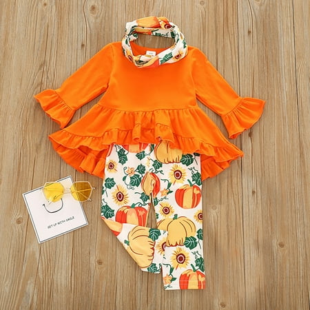 

LNMQLPDBS Toddler Girl Outfits Toddler Baby Girls Long-sleeved Halloween Tails Dress Pumpkin Print Outfits Set Girl Clothes