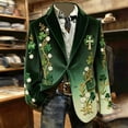 thumbnail image 5 of IWRICH St. Patrick's Day Corduroy Blazer Formen Shamrock Jackets 3D Splicing Printed Colorblock Button Loose Work Sport Coat with Pocket 14-Green XL, 5 of 5