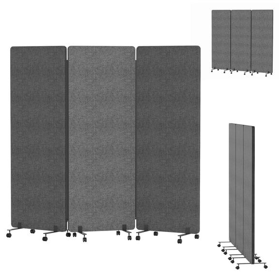 Eosunjian 72x66in Room Divider,Portable Room Dividers,Folding Privacy Screens, 3 Panel Partition Room Dividers Screen with Wheels (Dark Gray)