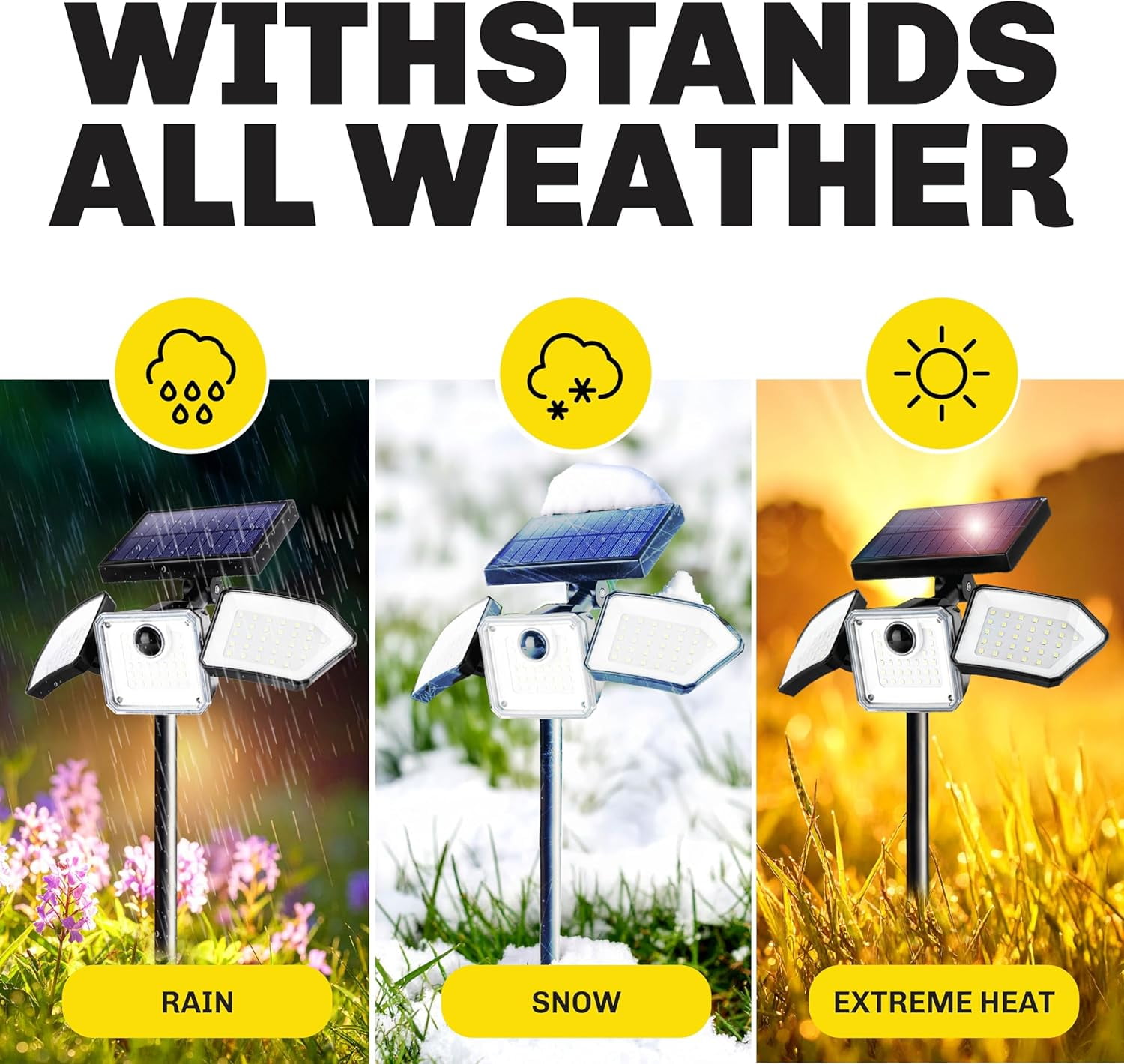 Bionic Flood Light 2 Pk Solar Lights Outdoor Waterproof, Ultra Bright 89 LEDs, 3 Heads Wide Angle Motion Sensor Outdoor Lights for Security, Wall, House, Spot Light, IP65 Waterproof – Stakes Included