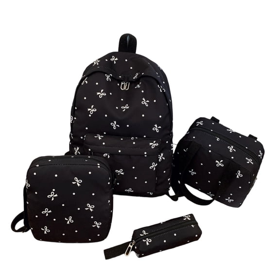 Weebloom Bow School Backpack With Lunch Box Pencil Case For Kids Girls Cute 3Pcs School Bags Set Floral Print Casual Daypack Large Bookbag Middle High School College Black