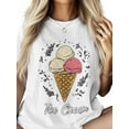 thumbnail image 3 of Women's T-Shirt Ice Cream Hand-drawn Illustration Short Sleeve Casual Tee Classic Crew Neck T Shirt for Women White, M, 3 of 7