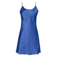 thumbnail image 4 of TEVEQ Satin Nightgowns for Women Sleepwear Lace Chemise Satin Slip Silk Negligee Nightie Bridal Adjustable Strap Nightwear for Women Summer Strap Thin Slim Fit Solid Color Hanging Dress Blue L, 4 of 4