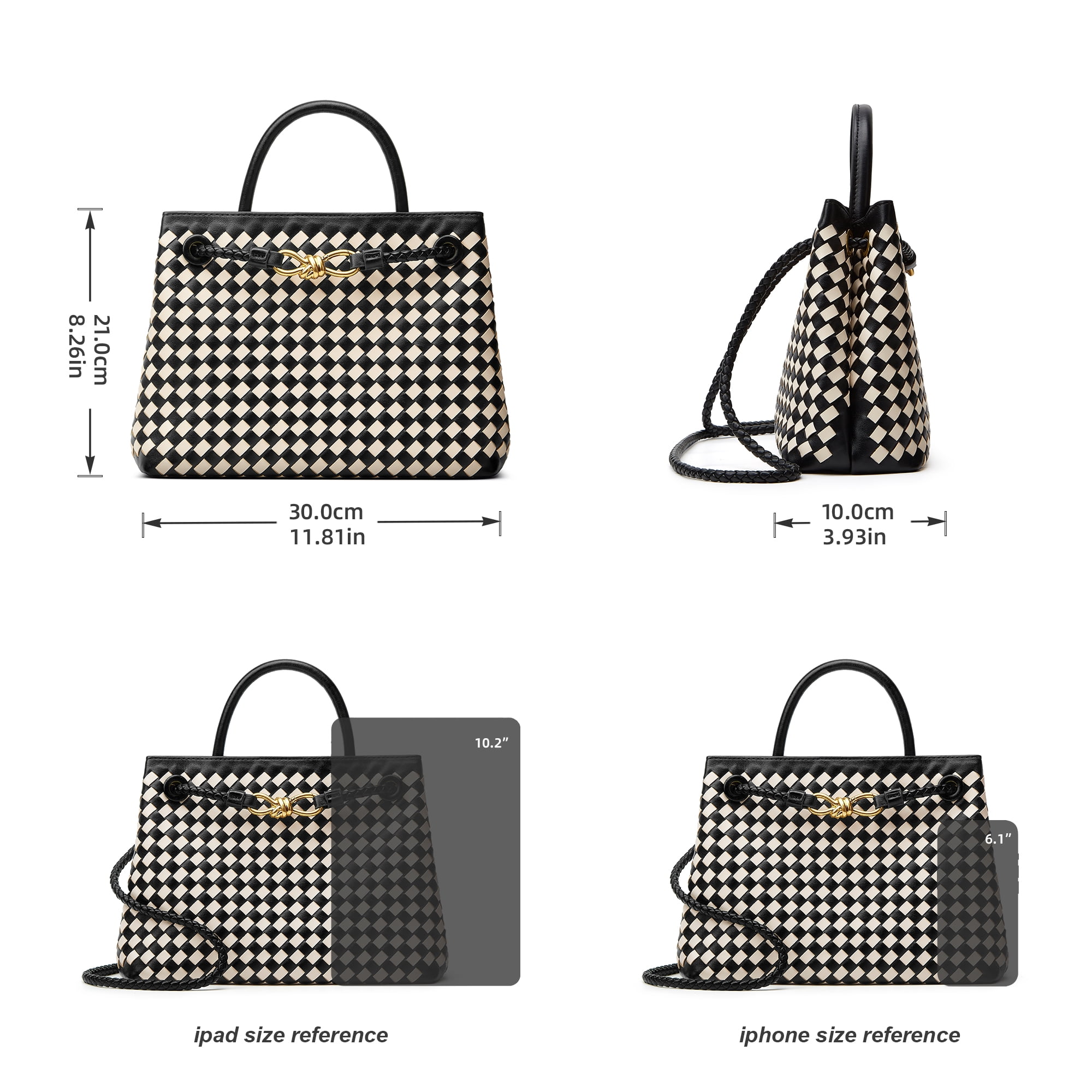 Woven Bags for Women Crossbody Handbag: Vegan Leather Small Tote Purse - Trendy Shoulder Handbags and Purses - Bowknot Satchel Purses (Black+Seashell Color)