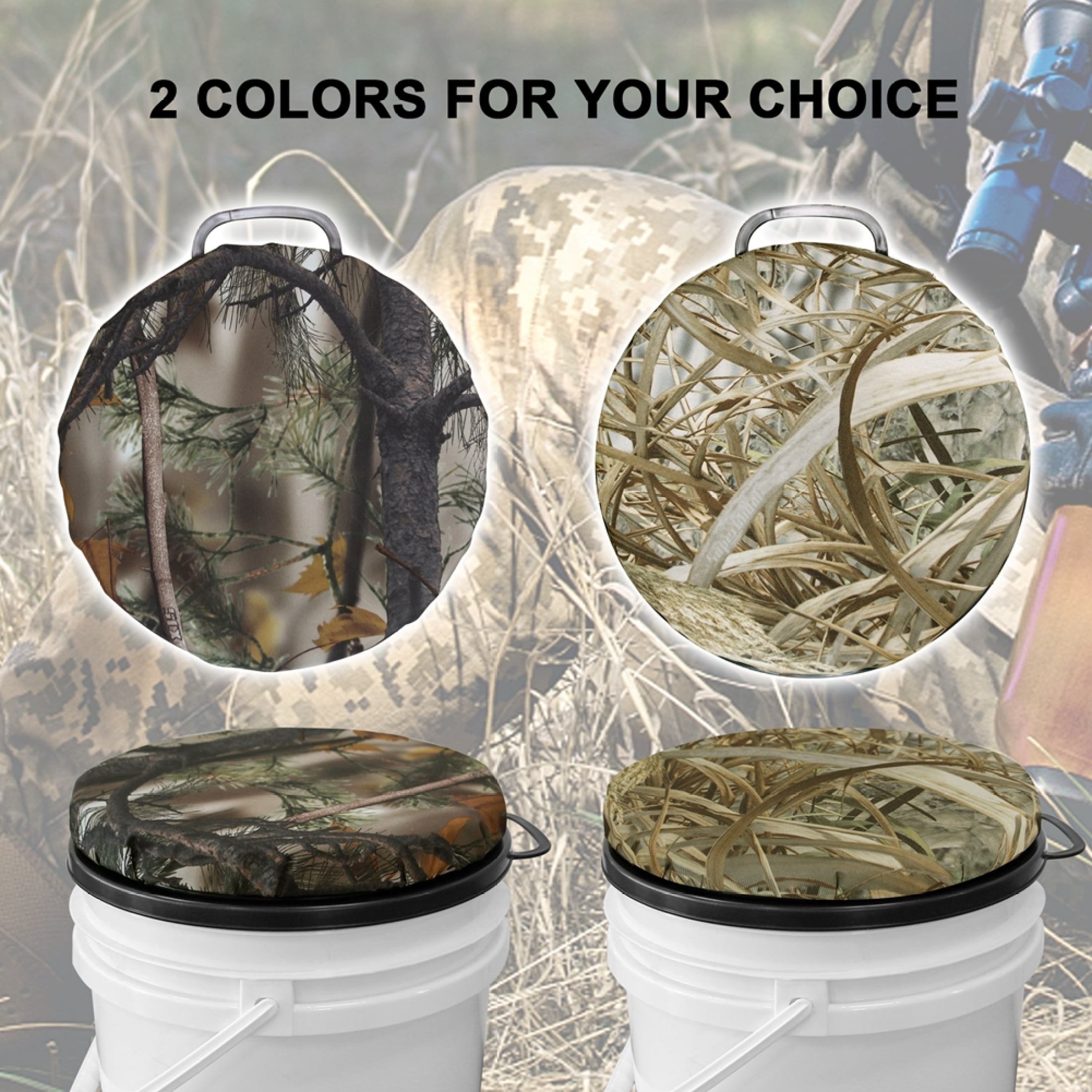 2 Pcs 5 Gallon Bucket Seat Bucket Swivel Lid Cushion 360 Degree Swivel  Bucket Seat Cushion Bucket Seat Lid with Waterproof Cover for Dove Duck  Hunting Fishing Gardening Camping (Green, Camouflage) 