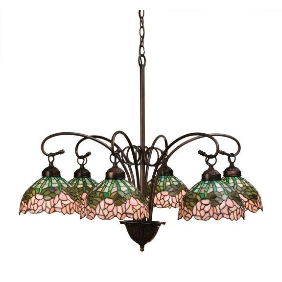31 Inch Wide cabbage rose 6 lt Chandelier