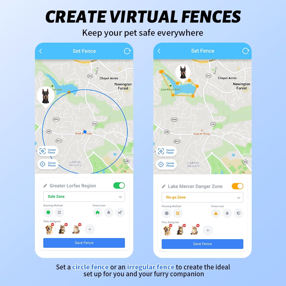 PcEoTllar Wireless Dog Fence System & GPS Dog Collar, Free App/Remote Controlled Custom Boundary, 3 Tracking Modes, Beep/Vibration, Waterproof