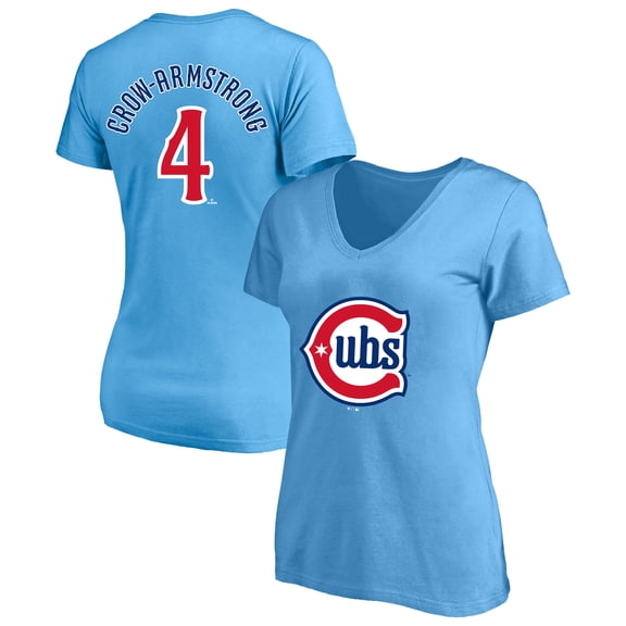 Women's Profile Pete Crow-Armstrong Light Blue Chicago Cubs Plus Size Name & Number V-Neck T-Shirt