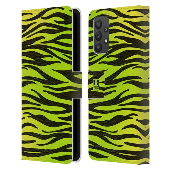 Head Case Designs Mad Prints Yellow Green Zebra Leather Book Wallet Case Cover Compatible with Samsung Galaxy A32 5G / M32 5G (2021)