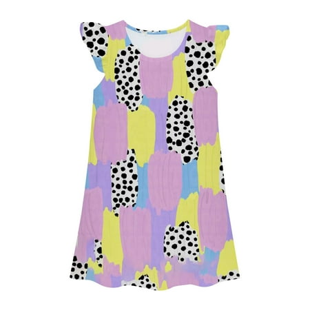 Toddler Girls Summer Dresses Kids Fashion Cute Print Princess Gown Short Sleeve Going Out Dress Size 4-5T