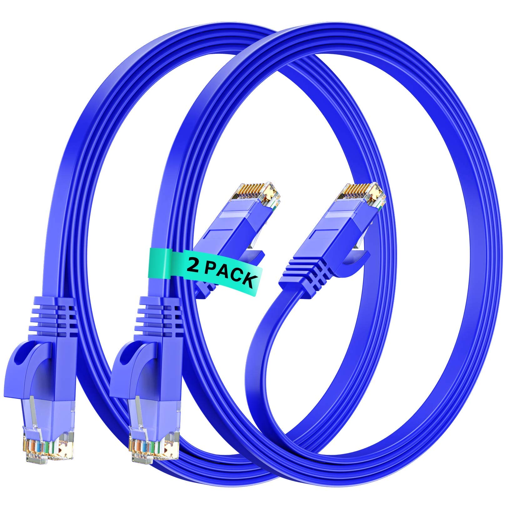 Cat 6 Cable 6 ft, Flat Wire, (2 Pack) Blue, Cat6 Cable, Thin