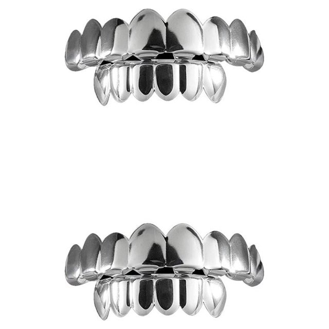 Dientes postizos Moyic Parrillas de Halloween conjunto Punk Plata Establecer 2Conjunto