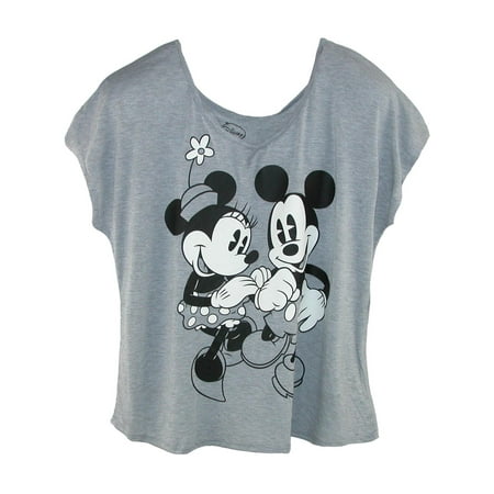 Women's Plus Size Mickey and Minnie Mouse Tee, Grey