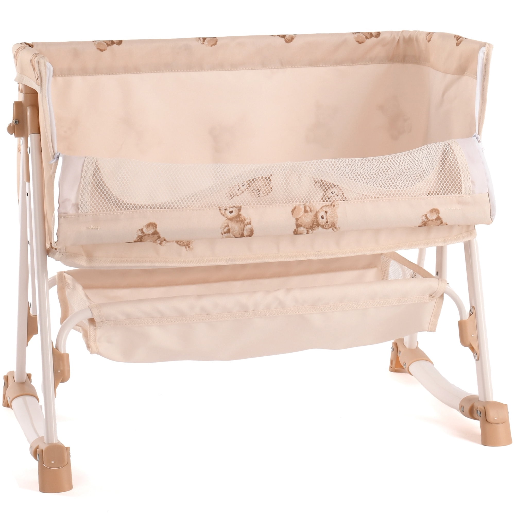 Roma Prams: Teddy Doll Bedside Crib - Beige & Bear, Rocking & Stationary, Bedtime Accessory, Adjustable Station Height, Storage, Roleplay Toy, Kids 3+