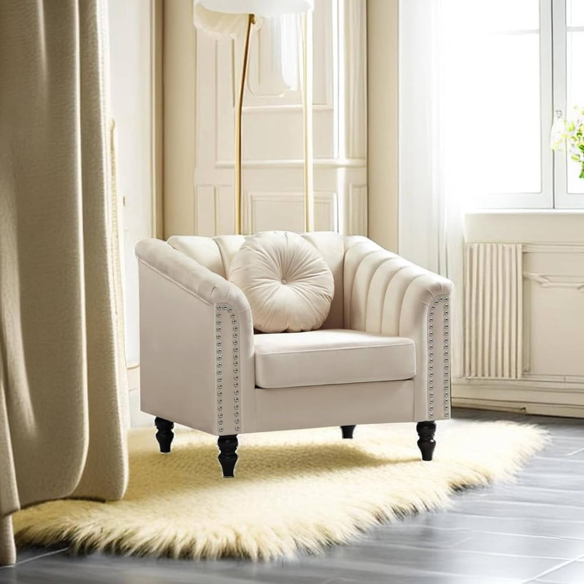 Modern&nbsp;Sofa Chair Living Room Chair Microfiber Sofa Couch Seat for Living Room, Bedroom, Small Space, White
