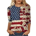 thumbnail image 2 of Yourumao Womens USA Flag 3/4 Sleeve Tops Round Neck Graphic Tees Patriotic Loose Shirts Summer Plus Size Blouses Independence Day Outfits, 2 of 5