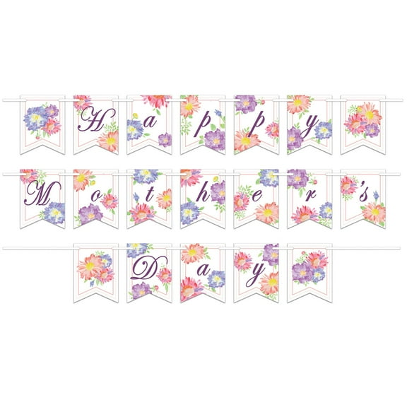 Club Pack of 12 White and Purple Admiring Loving Happy Mother's Day Pennant Streamers Decors 144"