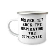 Gag Driver Gifts, DRIVER. THE ROCK. THE INSPIRATION. THE SUPERSTAR, Cool Birthday 12oz Camper Mug For Coworkers, From Friends, Oz camper mug gift, New 12oz camper mug gift, Oz camper mug gift ideas,