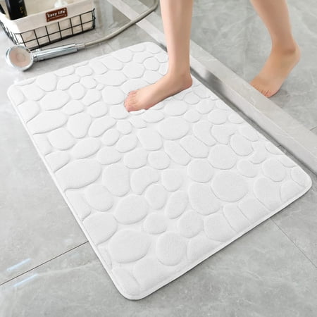 Memory Foam Bath Mat Cobblestone Bathroom Rugs Super Water Absorbent Bath Mats for Bathroom Machine Washable Bath Rugs(20 x 32 ,White)