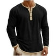 thumbnail image 2 of Cotton Linen Shirts for Men Oversized Button Placket Henleys Long Sleeve T Shirts Casual Solid Plus Size V Neck Button Loose Fits Summer Tee Shirt, 2 of 6