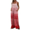 thumbnail image 2 of Sakmal Wide Leg Womens Jumpsuit Boho Patchwork Beach Overalls Sleeveless Long Red Square Neck Pants with Pockets, 2 of 7