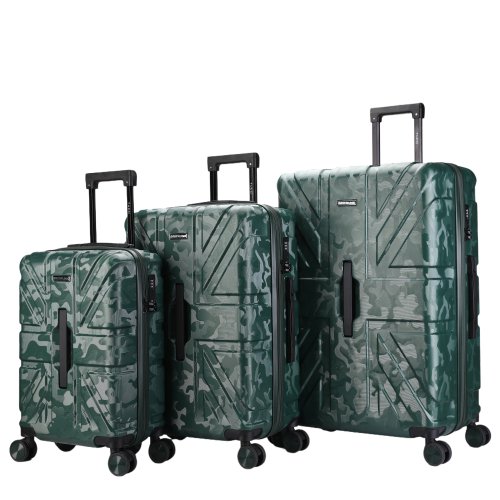 BRITISH CAMO Ensemble de 3 Valises Rigides / Garantie de 10 Ans / Texture Tactique Micro-Diamant / Extensible