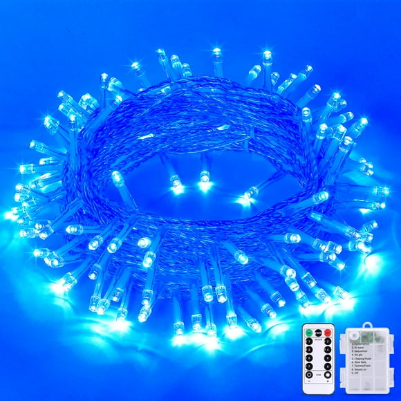 Luces para árbol de Navidad JMEXSUSS, 10 m, 100 LED, azul con control remoto