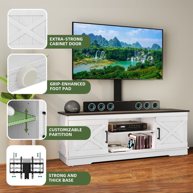 Uforic Farmhouse TV Stand with Mount for 60/65/70 inch TVs, Entertainment Center, Height Adjustable, Rustic Oak