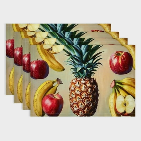 

SHERONV Banana Placemats Set of 4 Fruit Pineapple Pear Table Mats Washable Place Mats for Home Party Indoor Kitchen Dining Table Decoration 18x12in