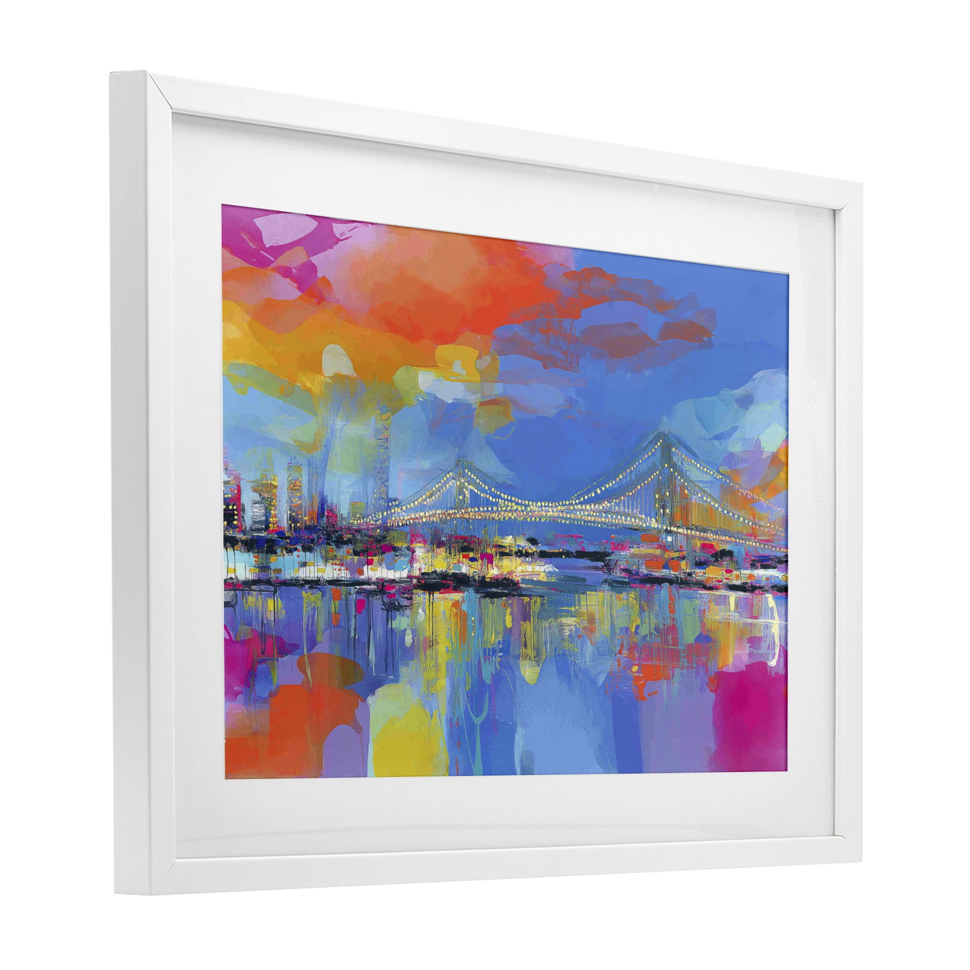 Stupell Industries Bay Bridge Aglow at Sunrise White Framed Print Under Glass, design by Chromatic Storm Studio