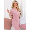 thumbnail image 3 of DARING DIVA Women's Pajama Set Button Down Soft Short Sleeve Long Pants 2XL Grey Pink, 3 of 7
