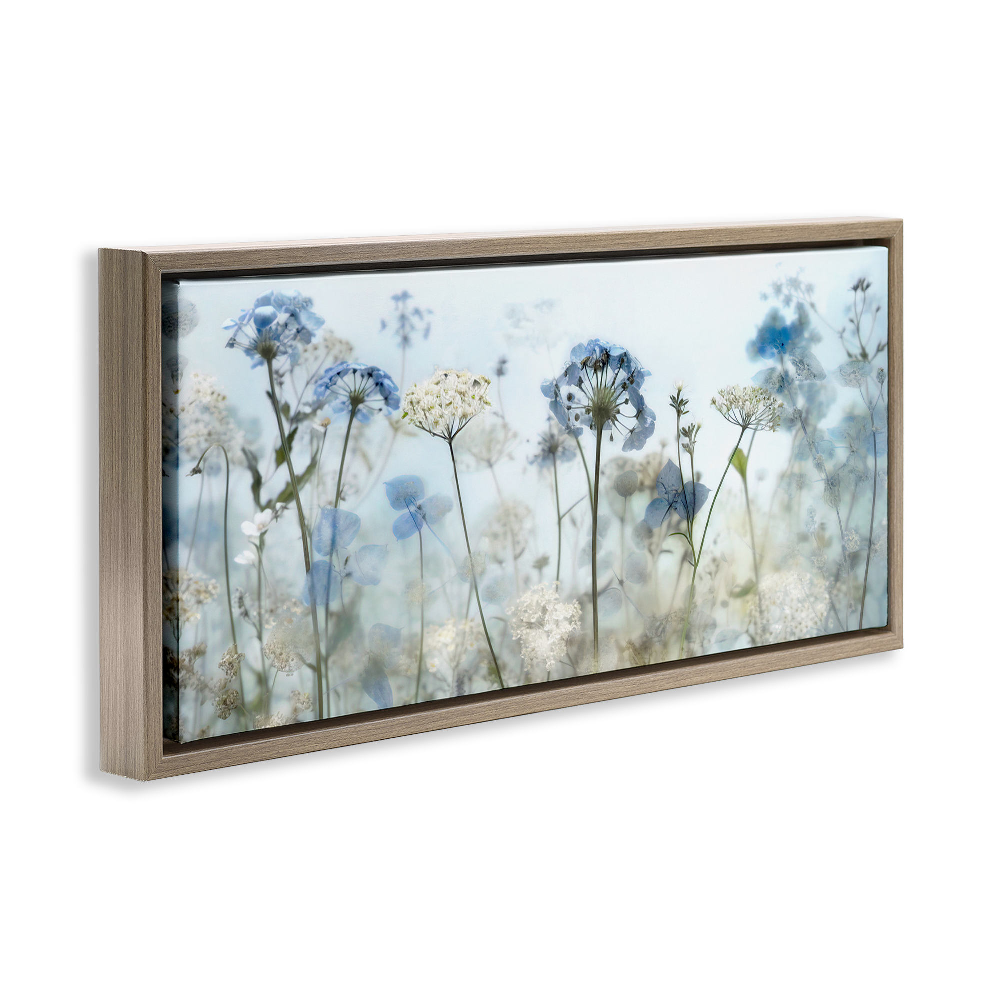 Stupell Industries Blue Wildflower Blooms Botanical & Floral Painting Brown Floater Framed Art Print Wall Art, 25 x 11