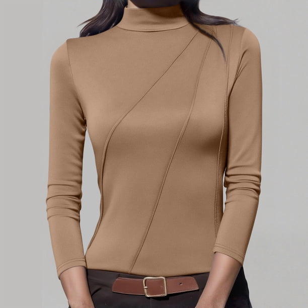 HongQid Women's Long Sleeve Mock Turtleneck Shirts 2025 Fleece Lined Base Layer Slim Fit Thermal Underwear Tops