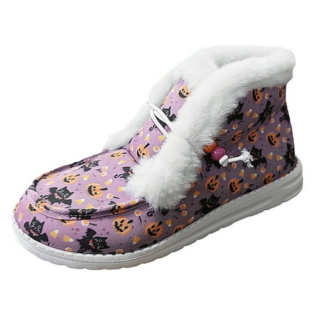 

DVKOVI Office Shoes for Women Women Flats Shoes Dressy Leisure Women s Winter Plush Keep Warm Cartoon Prints Non Slip Flat Round Toe Lace Up Lazy Cloth Shoes Purple 40