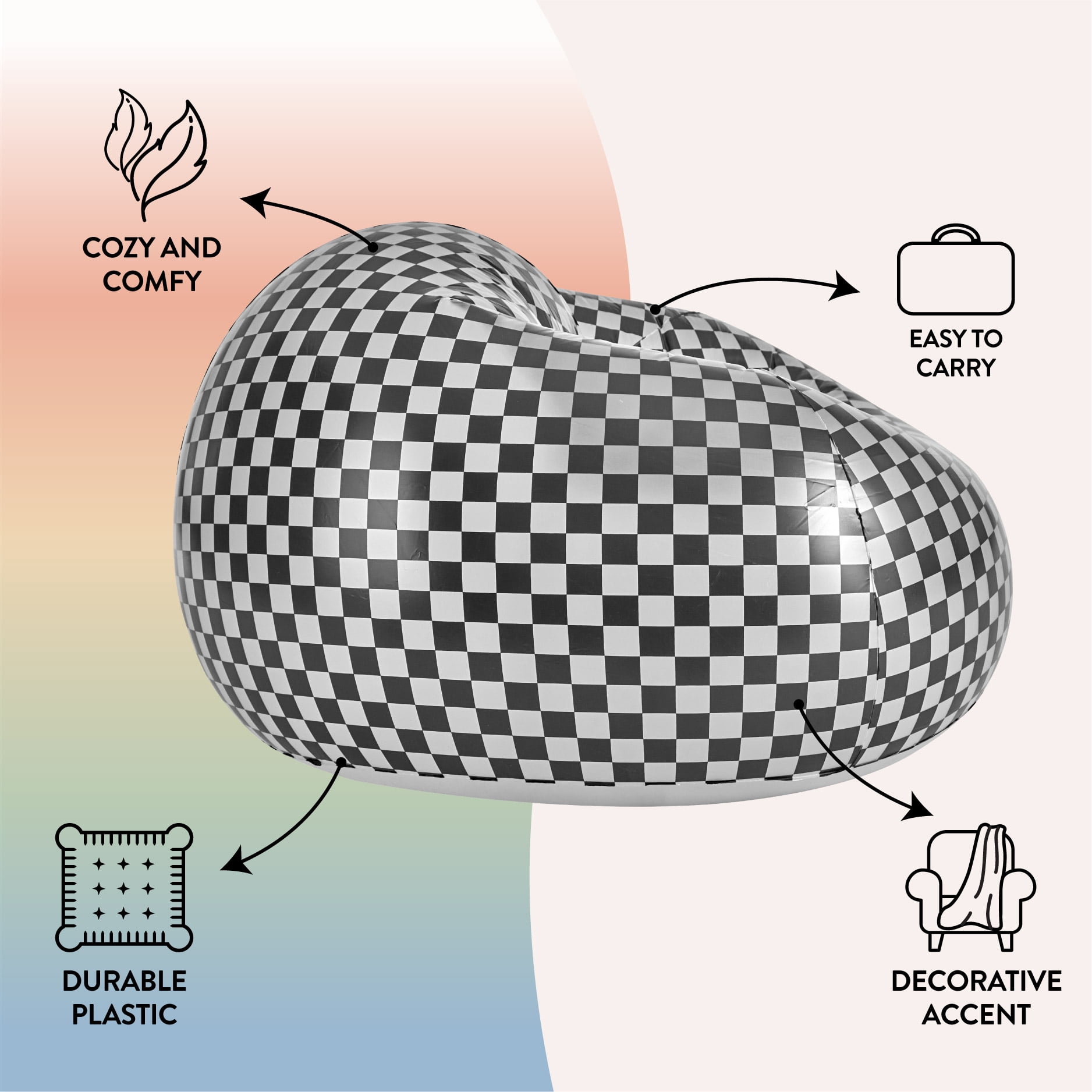 Black/White Inflatable Urban Shop Chair, Teens and Adults