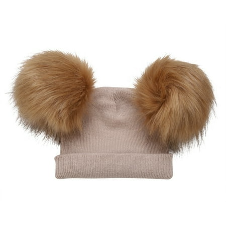 

Winter Warm Comfortable Sweet Knitting Hat With Two Balls For Kid Infant Winter(Khaki)