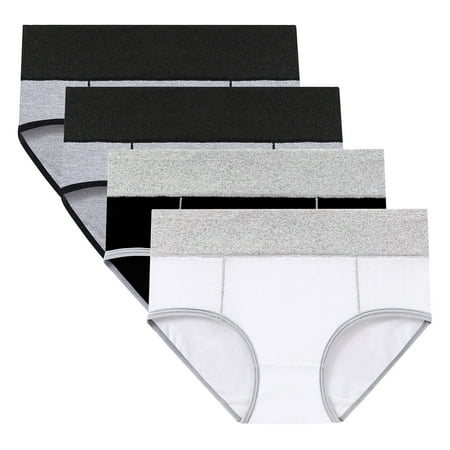 jobturf 4PC Women s Cotton Underwear High Waist Stretch Briefs Soft Underpants Ladies Full Coverages Panties Patchwork Soft Panty