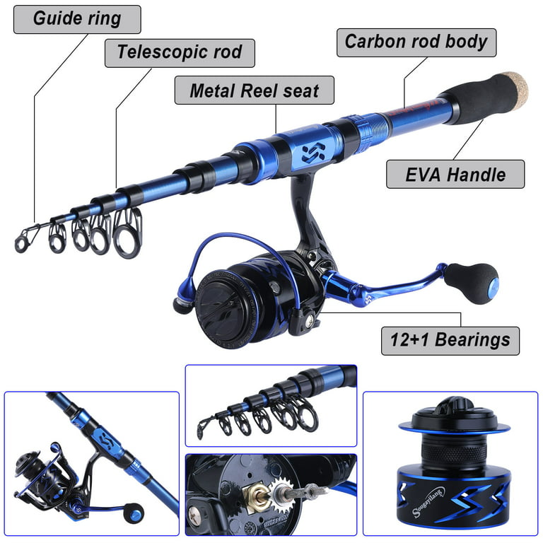 Sougayilang Carbon Fiber Telescopic Fishing Rod and 12+1BB Spinning Reel  Combo 