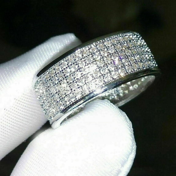 Men's Band Ring 3Ct Round Cut Lab Created Diamond 14K White Gold Plated Silver