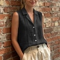 thumbnail image 3 of ZGRBOU Womens Sleeveless Button Down Shirts Summer Cotton Linen V Neck Blouses Solid Color Casual Work Tank Tops, 3 of 7