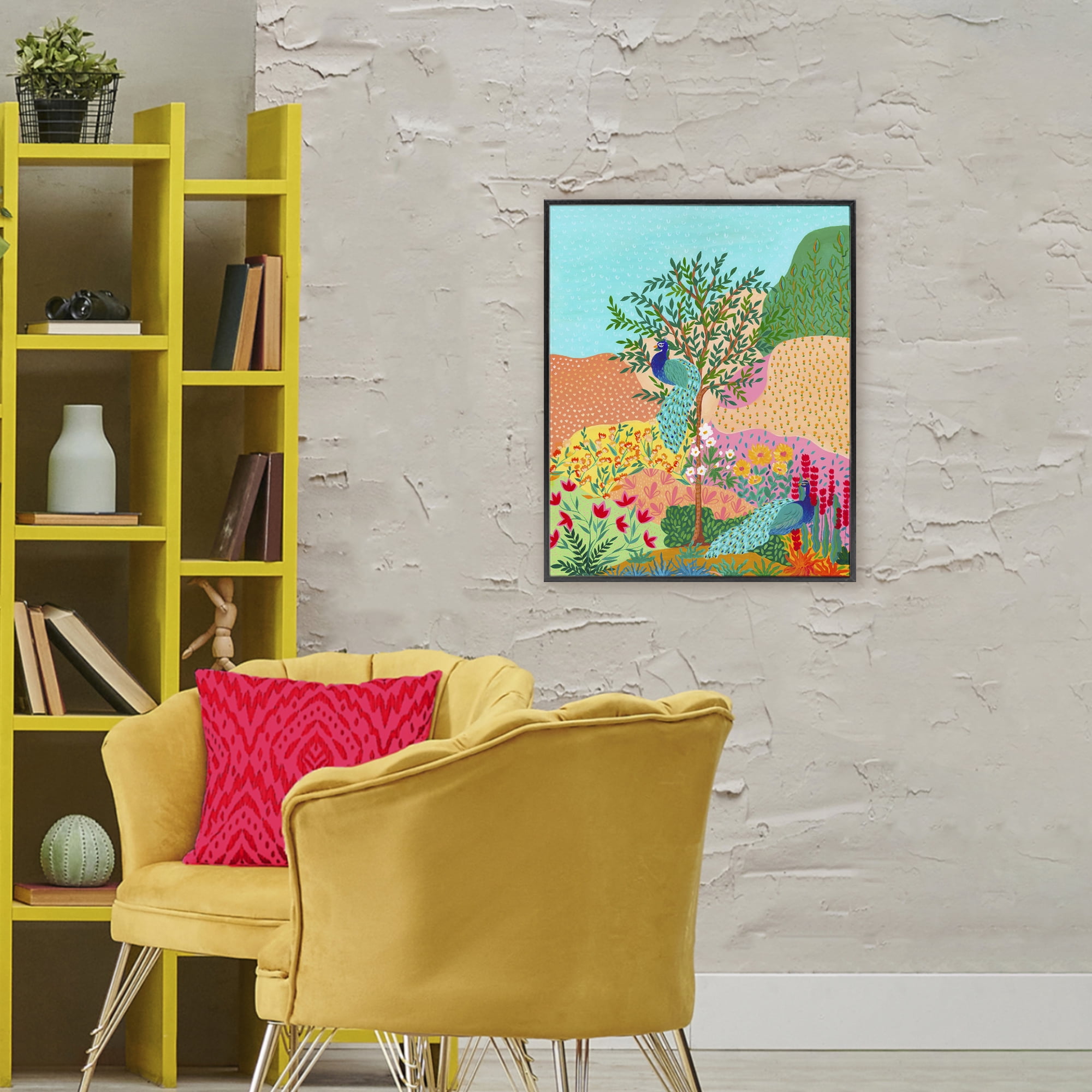 Stupell Industries Peacocks in Dotted Meadow Black Framed Giclee Art, design by Nabeela Rumi