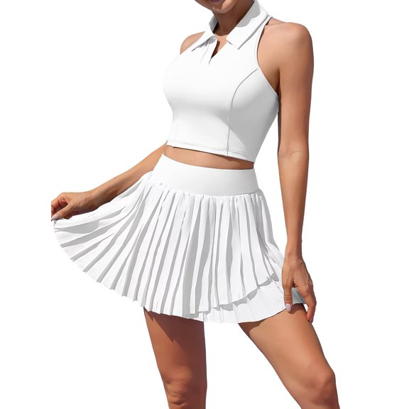Anwell Womens High Waisted Tennis Dress Collared Golf Dress Two Piece Golf Dress Sets