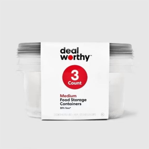 Medium Round Bowl Food Storage Containers - 48 fl oz/3ct - Dealworthy
